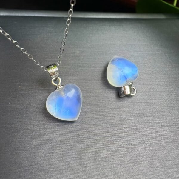 Natural Blue Moonstone Heart Pendant with a 925 Sterling Silver Bail
