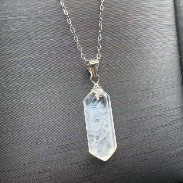 Natural Blue Needle Quartz Double-Terminated Point Pendant in 925 Sterling Silver – 17–19 mm