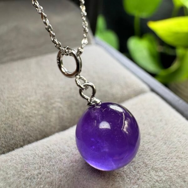 Natural Amethyst Round Bead Pendant with a 925 Sterling Silver Bail