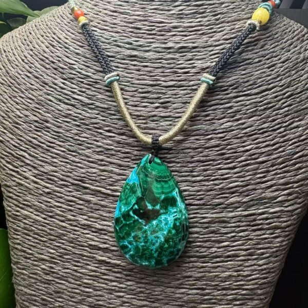 Natural Chrysocolla Pendant on a Hand-Braided cord