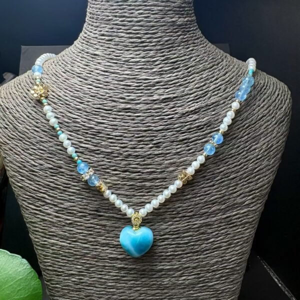 Natural Larimar Pendant with Freshwater Pearls