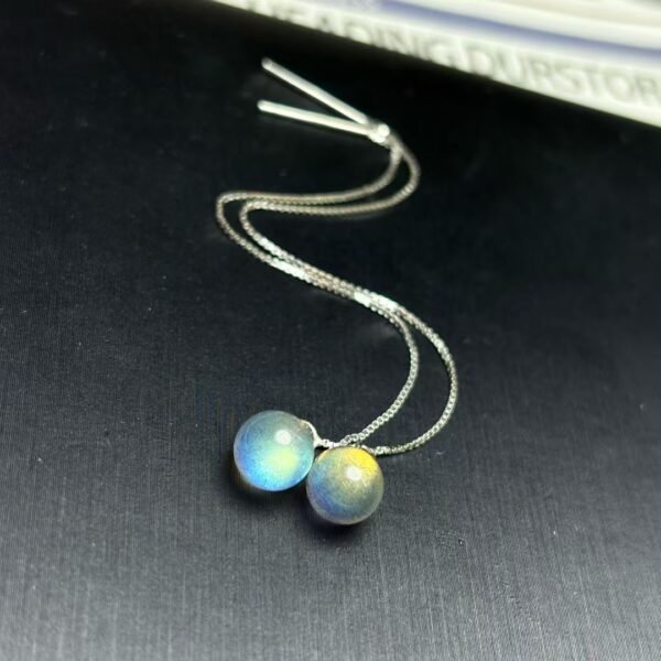 Natural Labradorite Threader Earrings in 925 Sterling Silver
