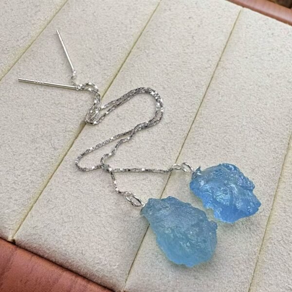 Natural Aquamarine Threader Earrings in 925 Sterling Silver (SX0035)