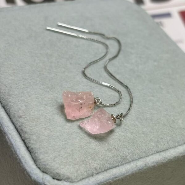 Natural Morganite Threader Earrings in 925 Sterling Silver (SX0038)