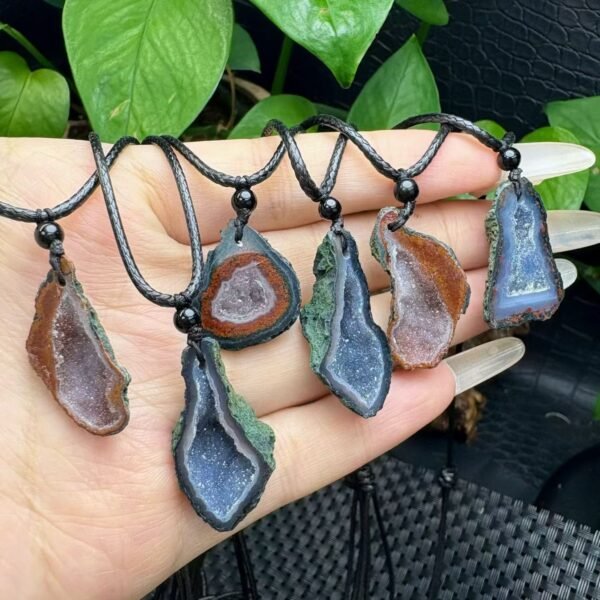 Natural Mexican Geode Pendant on a handmade leather cord