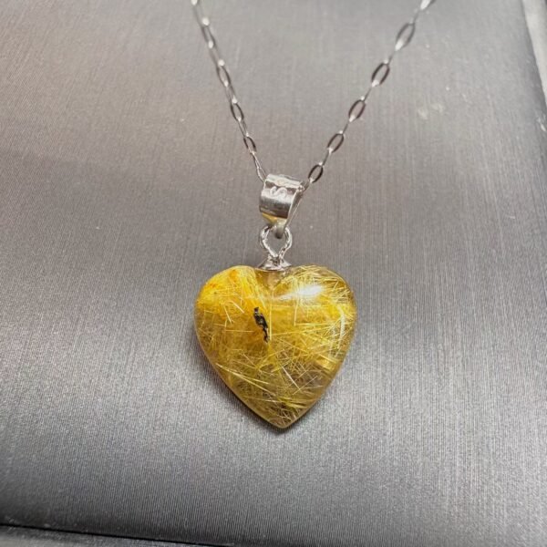 Natural Rutilated Quartz Heart Pendant with a 925 Sterling Silver Bail