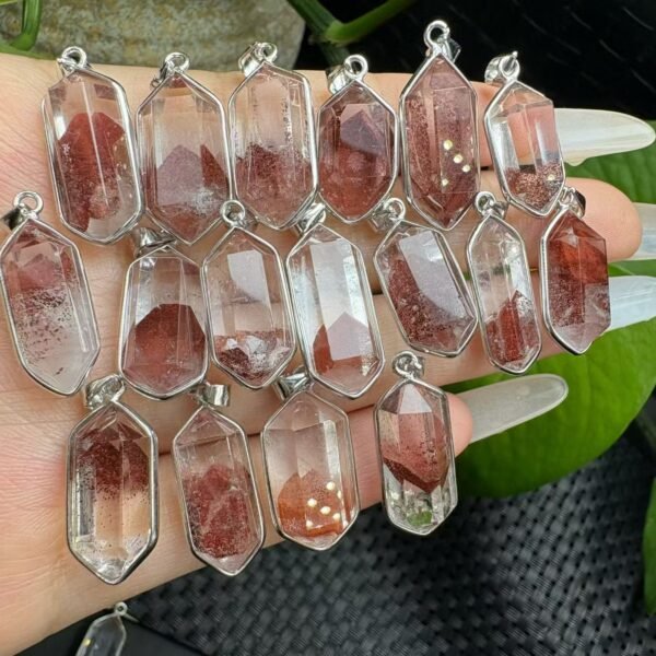 Natural Phantom Quartz Pendant in 925 Sterling Silver – 19-23 mm
