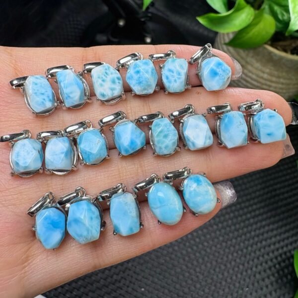 Natural Larimar Freeform Pendant in a Copper Bezel