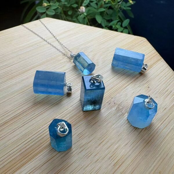 Natural Aquamarine Column Pendant in 925 Sterling Silver