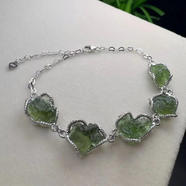 Natural Moldavite 5-Stone Bracelet finished with 925 sterling silver fittings