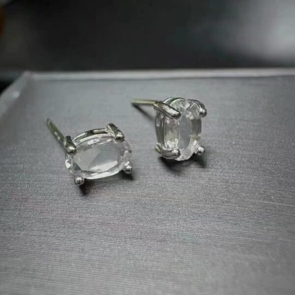Natural Clear Quartz Faceted Stud Earrings in 925 Sterling Silver – 4 × 6 mm