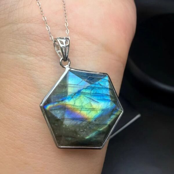 Natural Flash Labradorite Hexagram Star Pendant in a Copper Bezel – 25 mm