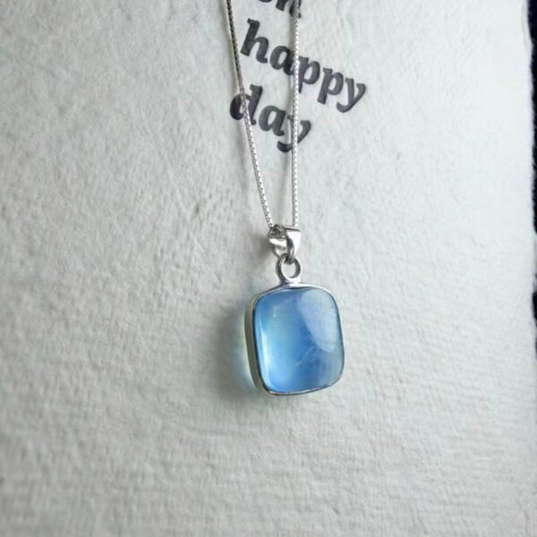Natural Aquamarine Square Plaque Pendant in 925 Sterling Silver