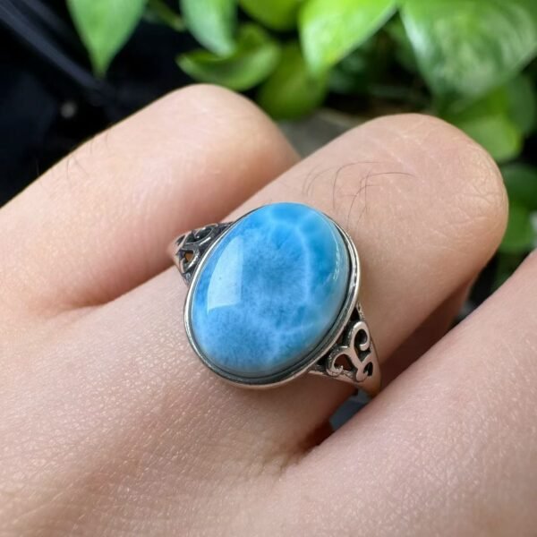 Natural Larimar Ring in 925 Sterling Silver (SX0480)