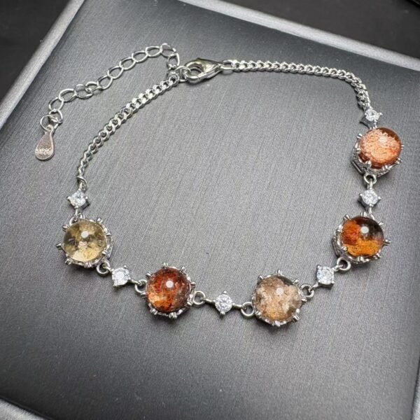 Natural Rainbow Phantom Quartz Round Bead Bracelet finished with 925 sterling silver fittings (SX0521)
