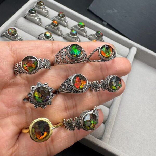 Natural Ammolite Ring in 925 Sterling Silver (SX0535)