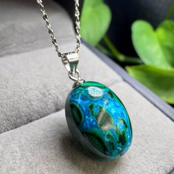 Natural Chrysocolla Pendant with a 925 Sterling Silver Bail