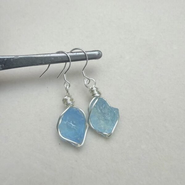 Natural Aquamarine Earrings wire-wrapped