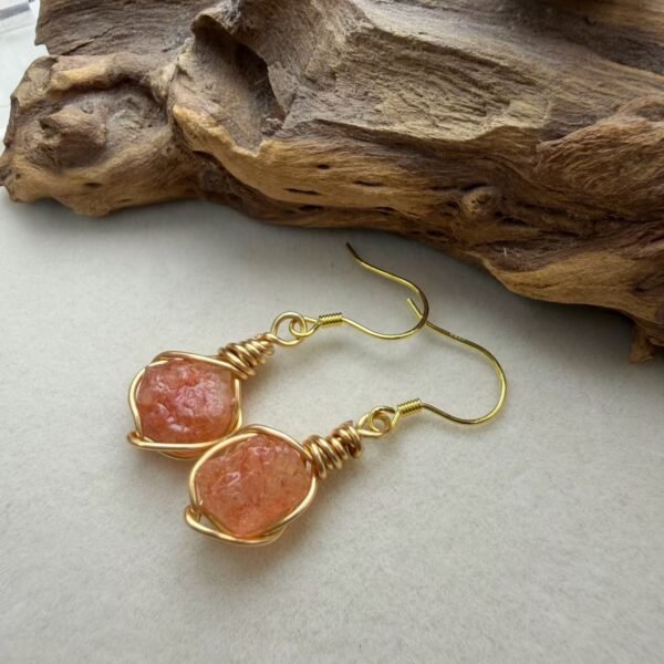 Natural Sunstone Earrings wire-wrapped