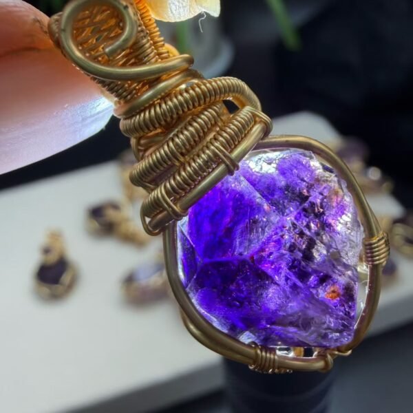 Natural Super Seven Pendant with copper wire wrapping