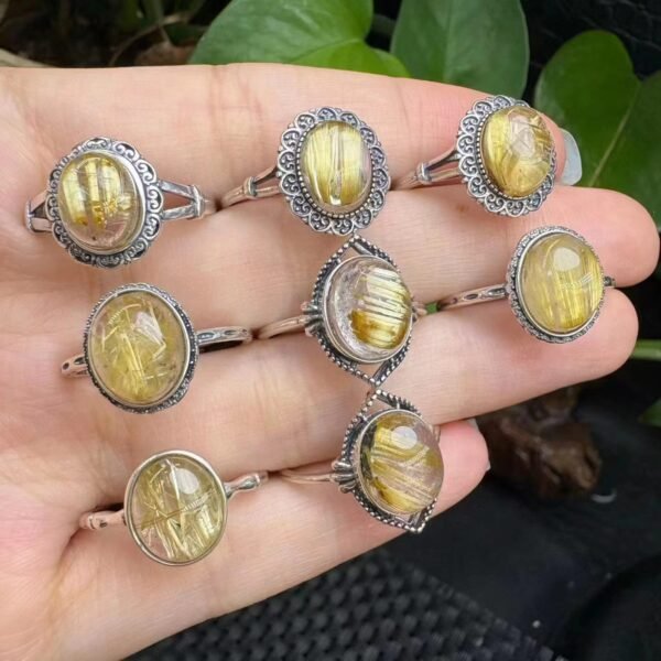 Natural Rutilated Quartz Ring in 925 Sterling Silver – 8 × 10 mm