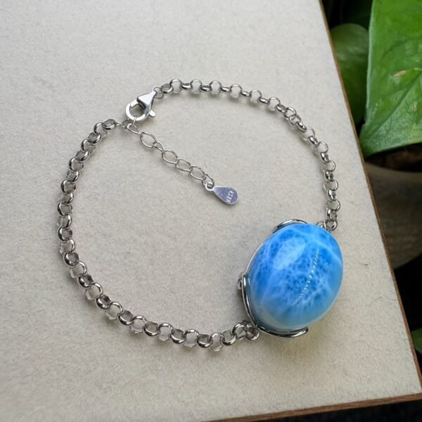Natural Larimar Bracelet finished with 925 sterling silver fittings – 20 mm
