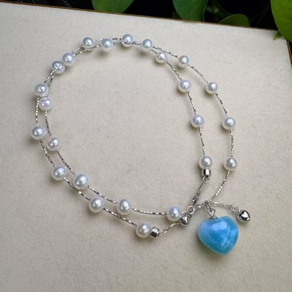 Natural Larimar Heart Pendant in 925 Sterling Silver (SX0861)