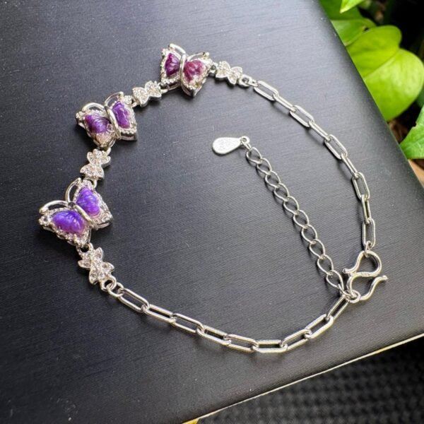 Natural Sugilite Butterfly Bracelet finished with 925 sterling silver fittings