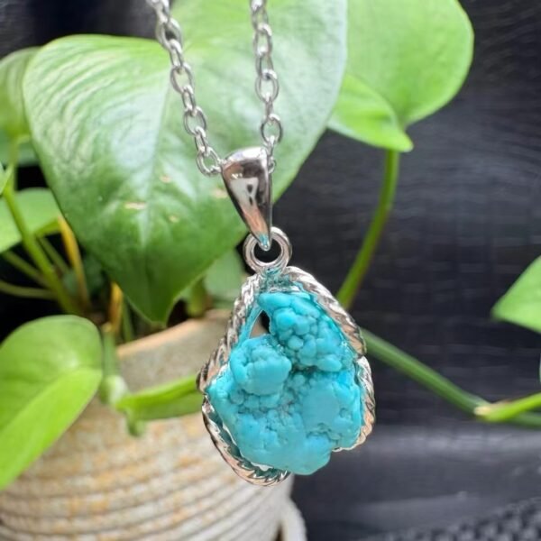 Natural Turquoise Freeform Pendant in 925 Sterling Silver (SX0978)