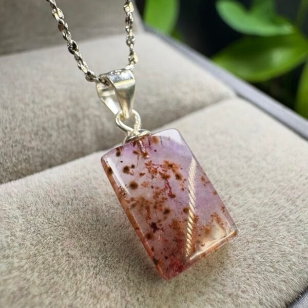 Natural Violet Rutilated Quartz Square Plaque Pendant in 925 Sterling Silver