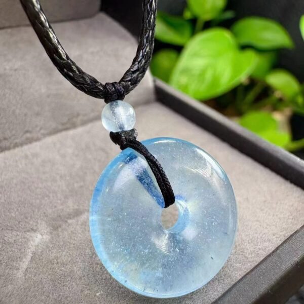 Natural Aquamarine Donut Pendant on a handmade leather cord