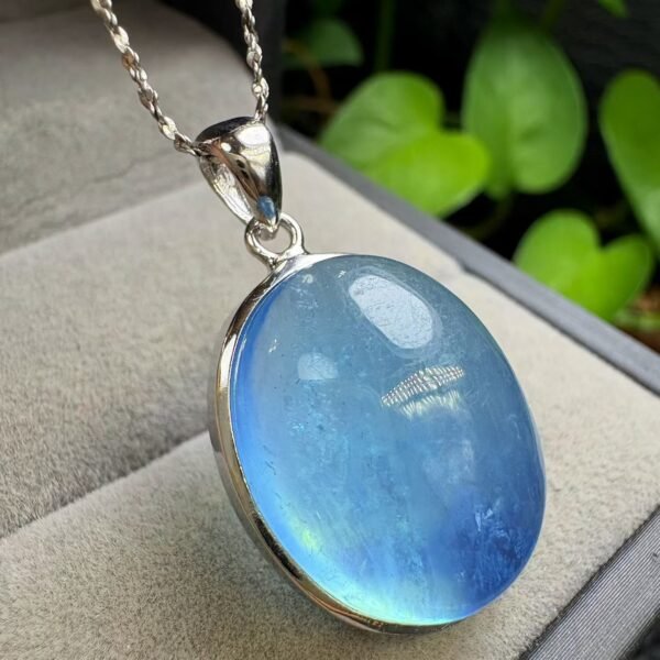 Natural Aquamarine Cabochon Pendant in 925 Sterling Silver