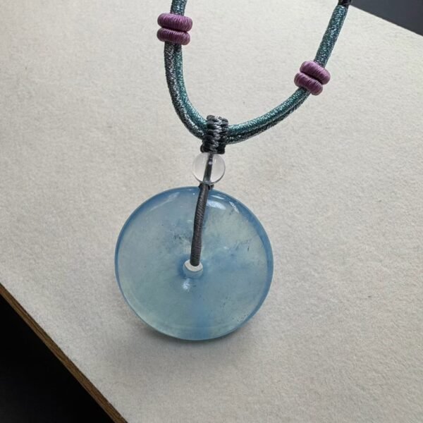 Natural Aquamarine Donut Pendant on a Hand-Braided cord (SX1507)