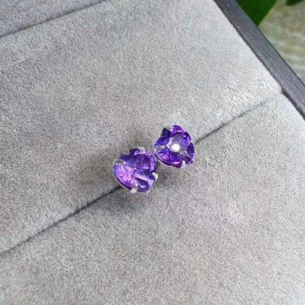 Natural Amethyst Faceted Stud Earrings in 925 Sterling Silver