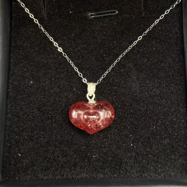 Natural Strawberry Quartz Heart Pendant in 925 Sterling Silver