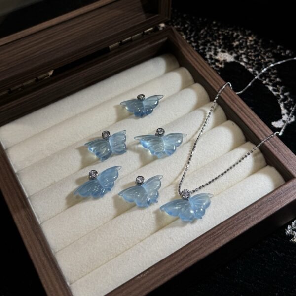 Aquamarine Butterfly Pendant with Fine Chain