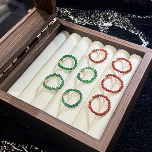 Jadeite and South Red Agate Beaded Ring