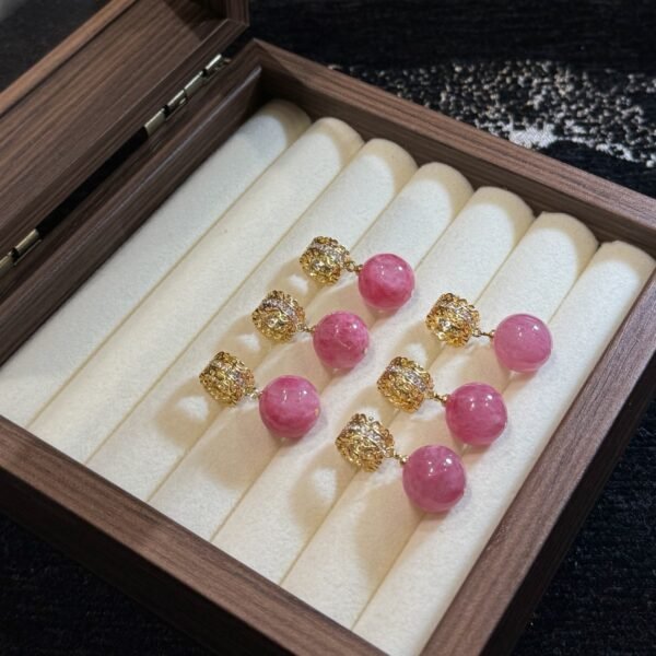 Rhodonite Ball Pendant on Gold-Tone Chain