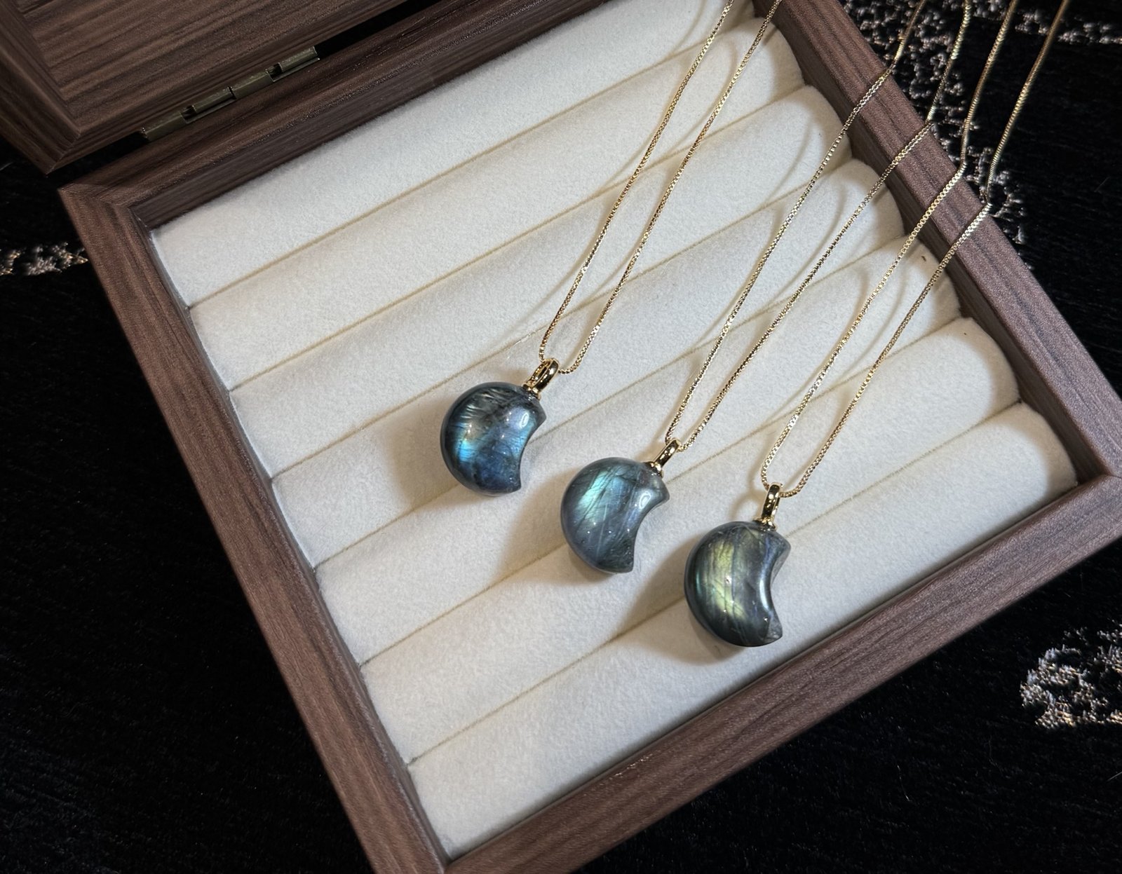 Grey Moonstone Crescent Pendant on Gold-Tone Chain - Image 2