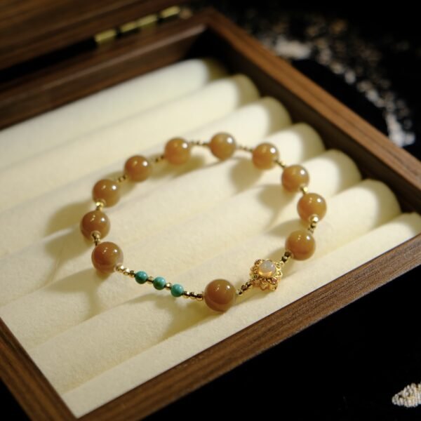 Hetian Jade Bead Bracelet with Turquoise Accents